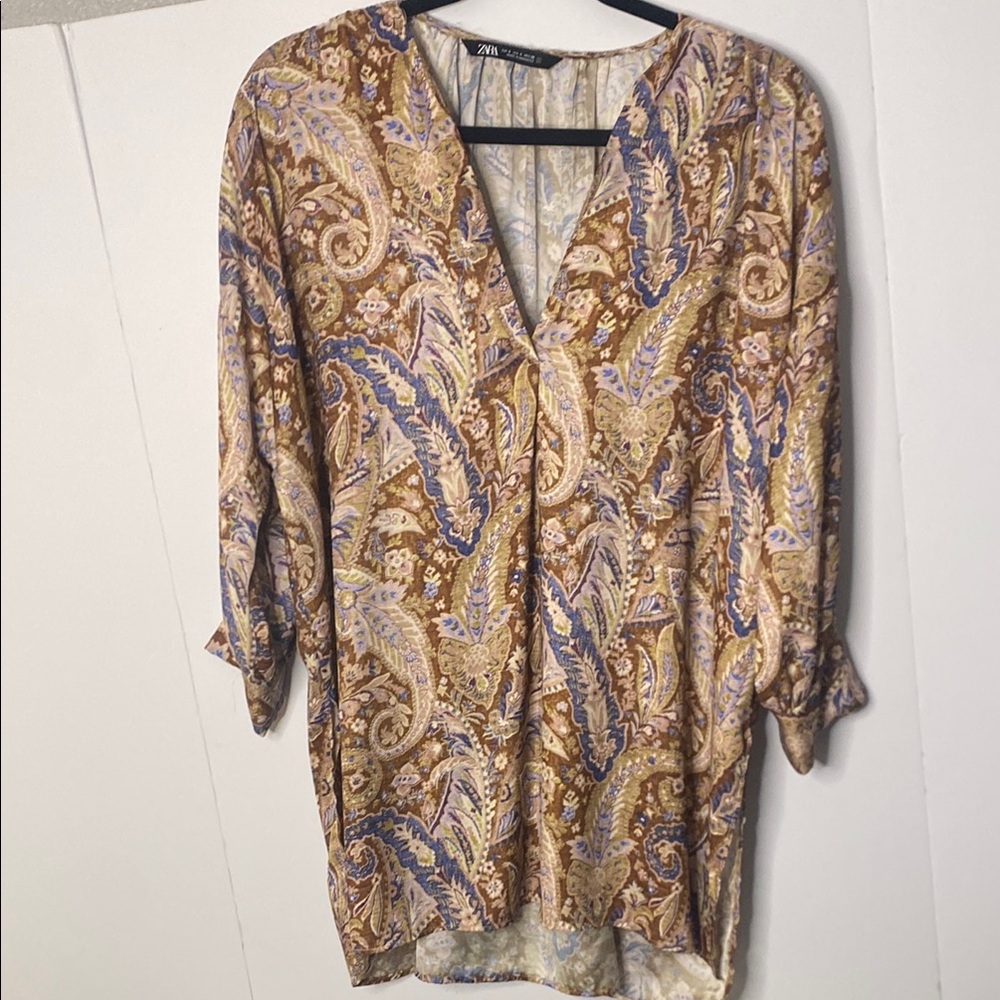 Zara Paisley Print V-Neck Blouse